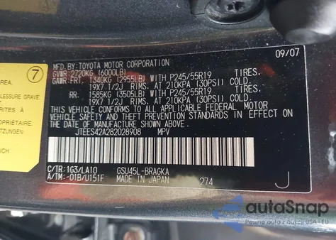 2008 Toyota Highlander Limited из США, поврежденный, VIN JTEES42A282028908